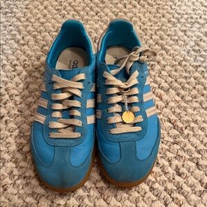 Sporty and Rich x Adidas Blue Sneakers with White Stripes